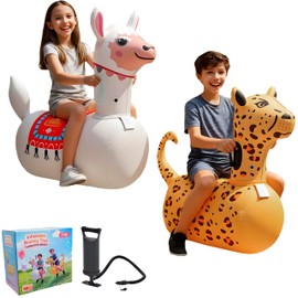 Inflatable Bouncy Leopard & Alpaca Toys 2PCS,Heavy Duty Giant Inflatable Bouncy Toys For Age 5+ with Air Pump ,Indoor Outdoor Ride On Bouncy Animal Hopper Toy,220lbs Load Capacity Gifts For Boys Girls