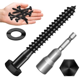 Mywish 12Sets 5/16" x 3" Lag Bolts, Stainless Steel Heavy Duty Hex Head Lag Screws, Construction Black Lag Screws for Wood Working & Outdoor Use with Washers and Hex Socket Drill Bit