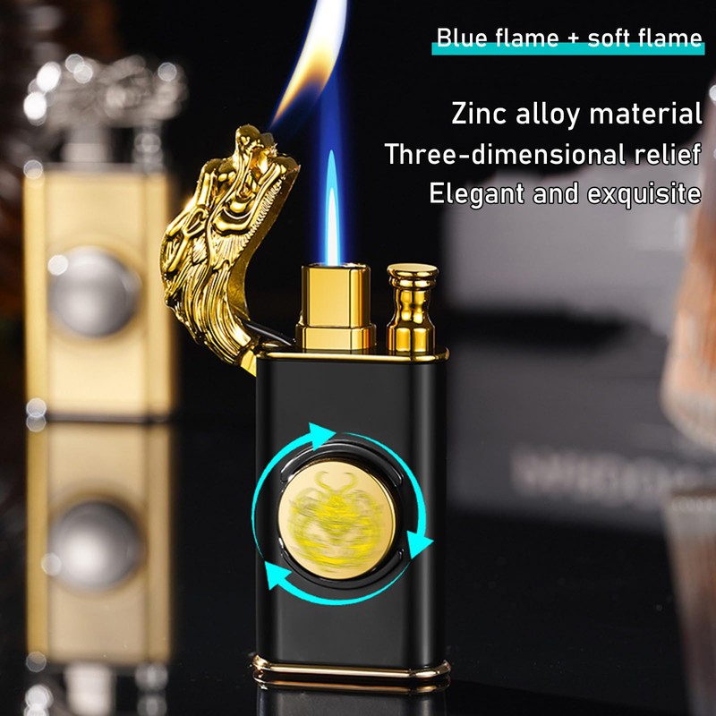 Torch Lighter, Embossed Dragon Cool Lighters - Windproof Adjustable Jet