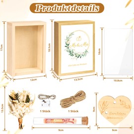 TUZELIYA Wedding Gifts for Newlyweds, Money Gift, Wedding, Wedding Gift, Includes Dried Flowers, Wooden Box, Plastic Test Tube, Fairy Lights, Heart Shaped Wooden Board, Wedding Anniversary
