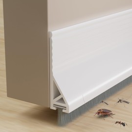 39" Door Sweep for Bottom of Door with Brush,Silicone Under Door Draft Stopper Reduce Noise,Adhesive Door Gap Filler Bottom for Exterior & Interior Doors Blocker Dust Cold Air,White