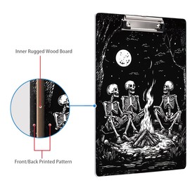 WAVEYU Cute Clipboard, Wooden Hardboard Decorative for Office School Supplies, Fashion Nursing Clip Board with Low Profile Metal Clip, Chic Designed for Standard Size(12.5"x9"), Skull Pattern