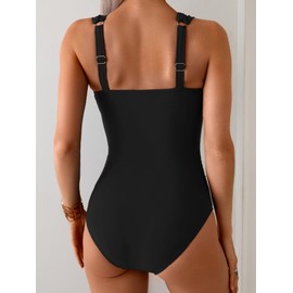 B2prity One Piece Swimsuit for Women Tummy Control V Neck Bathing Suit Ruched Slimming Swim Suit Push Up Swimwear Black