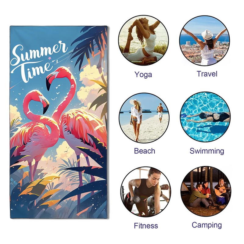 YISUMEI Microfibre Beach Towel Printed with Summer Flamingos, Soft, Lightweight,
