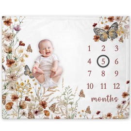 Yuzioey Wilfflower Girl Milestone Blanket, Floral Baby Growth Chart Monthly Blanket, Watch Me Grow Girl Wildflower Baby Nursery for New Moms Baby Shower(50"x40")