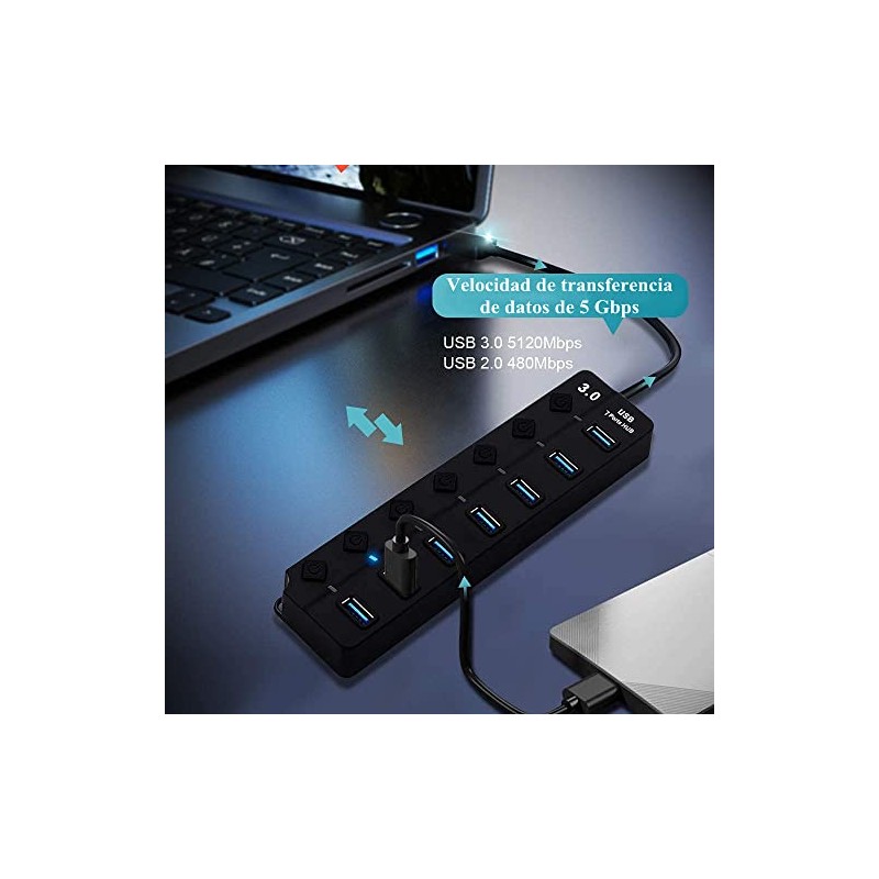 Yostyle Hub USB 3.0, 7 Puertos Multi USB 3.0 Hub