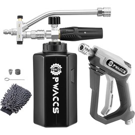 PWACCS Pressure Washer Foam Gun with Dual Connector Accessory, Short Power Washer Gun Foam Cannon and Double Tip Attachment Car Wash Kit, 1/4" Quick Connector, M22 Male Inlet, 4000 PSI, 1.5 Liter