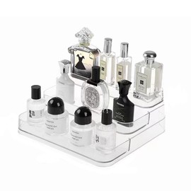 Enforose Acrylic Display Risers, Clear Shelf Dessert Display Stand, 3 Tier Perfume Organizer Stand Riser, Large Shelf Risers for Figures for Organizer and Decoration（10.2x9.4x4.0in）