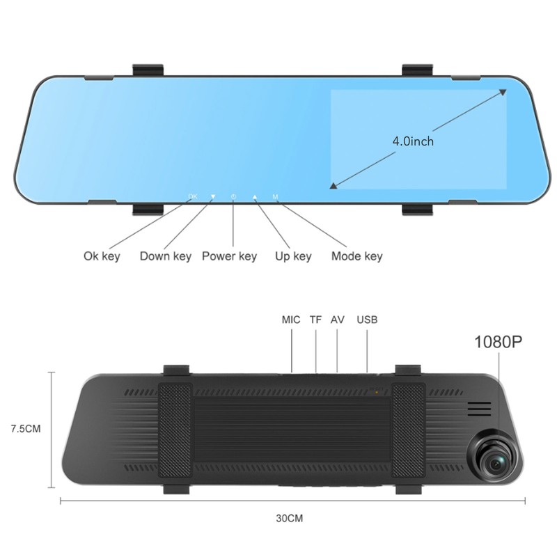 Rearview Mirror Dash Camera 1080P 4.0 Inch Dual Lens Anti