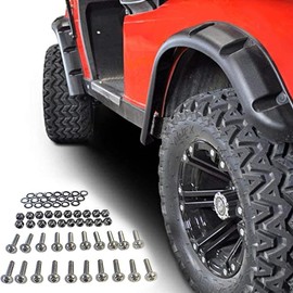 Huskey 4PCS EZGO TXT Golf Cart Fender Flares With Stainless Steel Hardware for 1996-2013 G&E Models,Constructed of Impact-Resistant ABS plastic and Recommended for Lifted Golf Cart with Offroad Tires