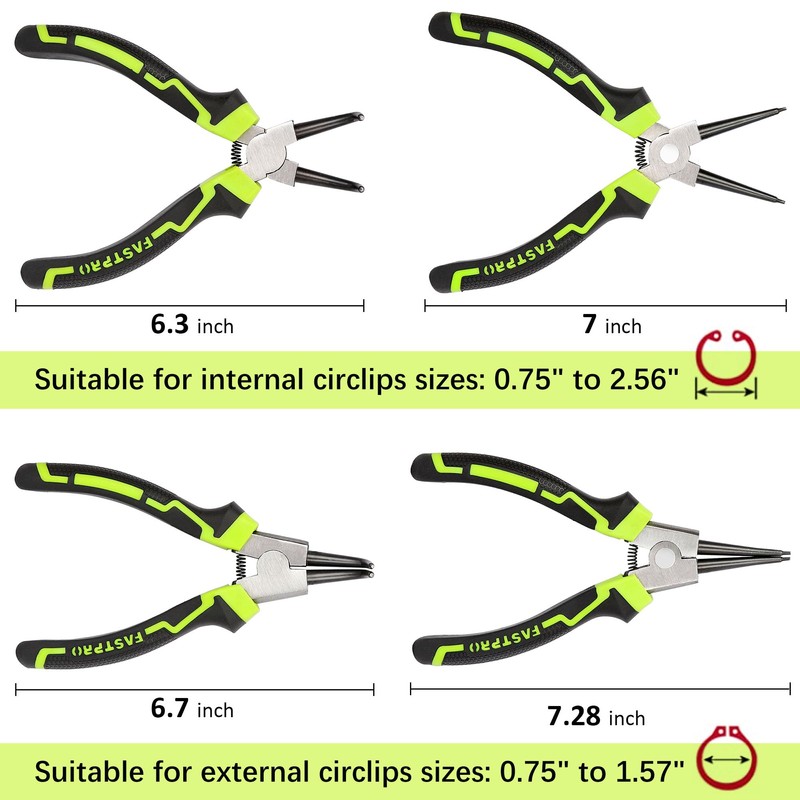 FASTPRO 4-Piece 7-inch Snap Ring Pliers Set, Internal/External Circlip Pliers