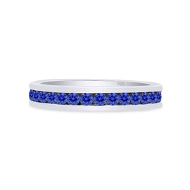 AFFY Round Shape Simulated Blue Sapphire Full Eternity Band Ring in 14K White Gold Over Sterling Silver, Ring Size: 6