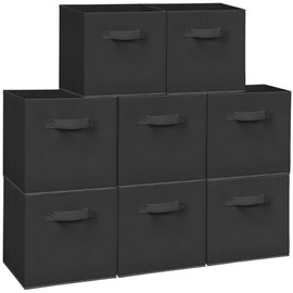 Easi Storage Cubes, 11 Inch Storage Bins, Set of 8, Foldable Fabric Cube Storage Organizer With Handles, Closet Cube Storage Bins, Collapsible Cubby Storage Organizer for Shelves,Offices, Black