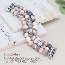 JR.DM Natural Stone Bracelet Beaded-Bands Compatible with Watch Series 10 9 8 7 6 5 4 3 2 1, Feminine Cute Handmade Elastic Stretch Beaded Strap For iWatch Bands 46mm 42mm(S3/2/1) 44mm 45mm 49mm Women
