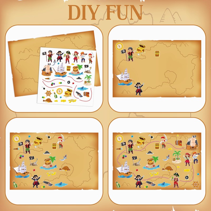 Kosiz 12 Pcs Giant Treasure Island Map Sticker Scenes Include