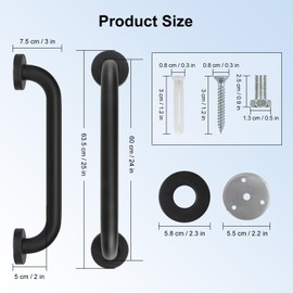 YF Shower Grab Bar, 30 cm Stainless Steel Bathroom Grab Bar Black Non-Slip Shower Grab Bar Shower Bathroom Handle Hand Rail Support Shower Toilet Aid Balance Bar