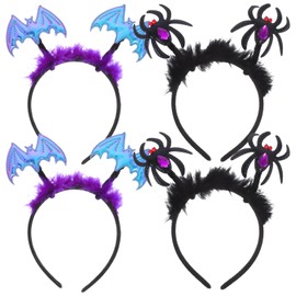 FRCOLOR 2025 Halloween Headband Set, Fluffy Spider & Bats, 4 Pieces (2 Spiders + 2 Bats), Cute, Costume, Cosplay, Accessory, For Kids & Adults, Party Supplies