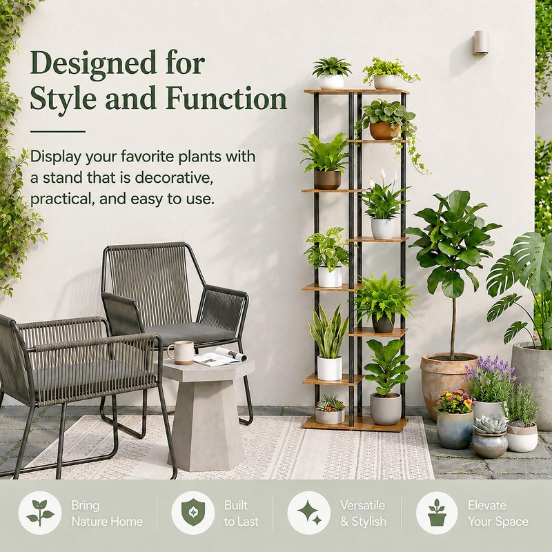 JEPRECO Corner Tall Plant Stand Indoor 8 Tier 10 Potted,
