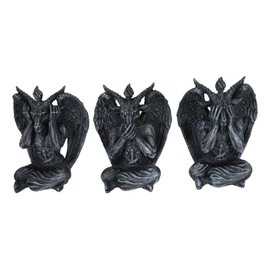 Ebros Gift Whimsical Sabbatic Goat of Mendes Samael Lilith See Hear Speak No Evil Baphomets Set of 3 Figurines in Faux Stone LaVeyan Baphomet Sculptures
