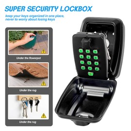 Key Safe Wall Mounted Police Approved, Waterproof 12 Digit Combination Security Lock Box with Illuminated Button Stickers, 2 Keychains, Instruction, Extra Large Outdoor Key Safe for Home Office School