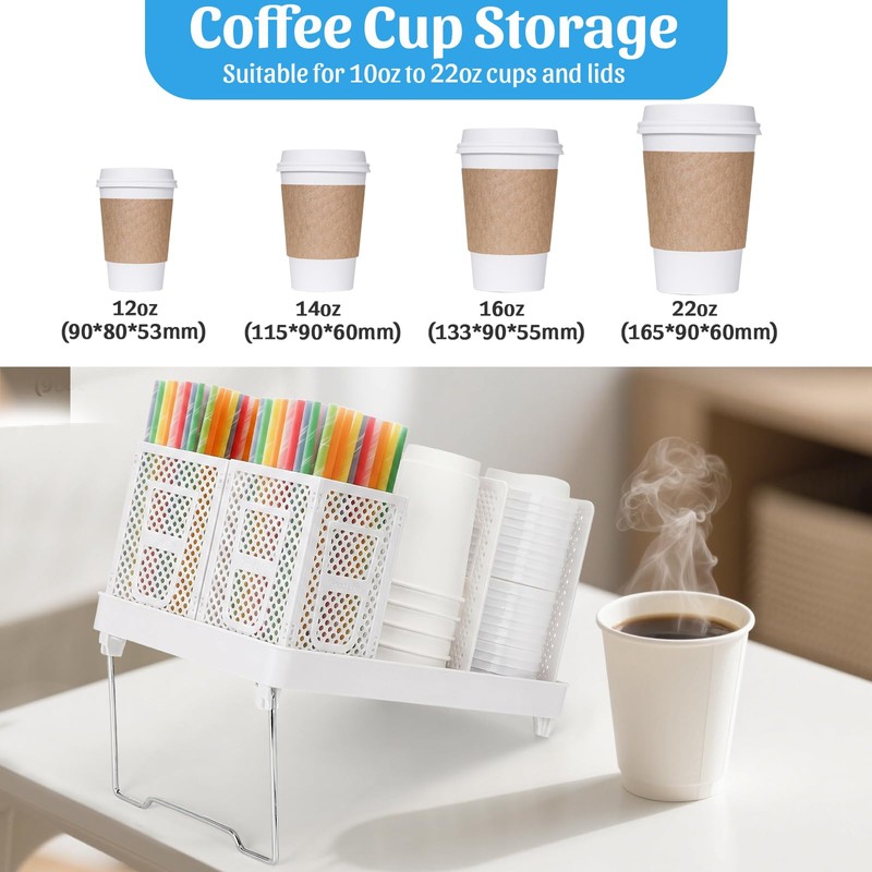 6-Compartment Coffee Cup Dispenser with Straws Holder, Plastic Coffee Cup
