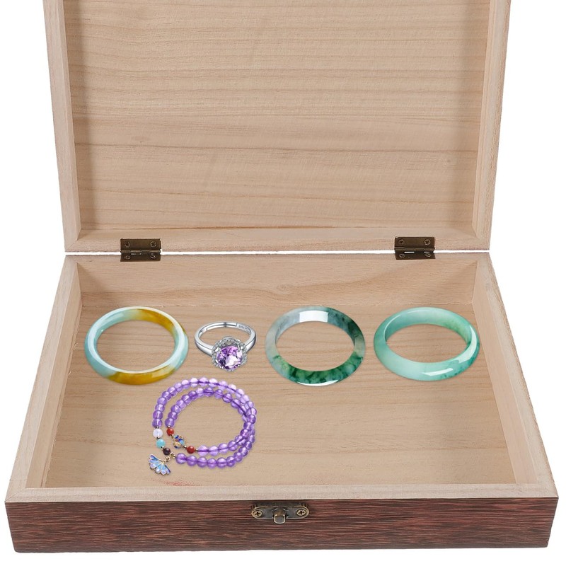 SEWACC Wooden Storage Box with Hinged Lid and Lock Simple