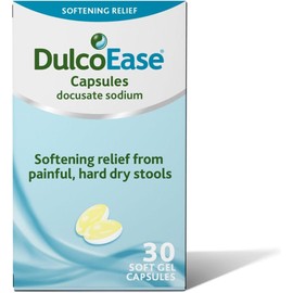 DulcoEase 100 mg Docusate Sodium Capsules - Softening Constipation Relief - Pack of 30 Soft Gel Capsules - Stool Softening Laxative