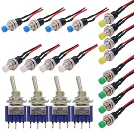 GTIWUNG Pack of 16 Mini Pressure Switches with Pre-Wired, Momentary Pressure Switch Lockless, 2 Pins 1A AC250V/3A AC125V SPST ON/OFF Button Switch + 4 Pieces Mini Toggle Switches for Arduino, 2