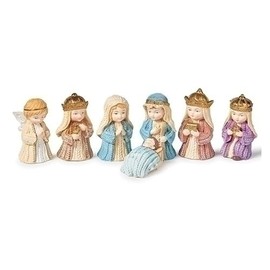 Roman 4" H 7-Pc Child is Born Knit Pattern Nativity Pagent, Chrismas Decoration