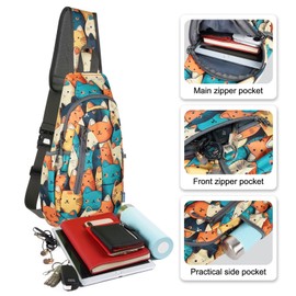 TITECOUGO Lightweight Chest Bag Small Shoulder Bag Lightweight Crossbody Backpack for Men Women and Children Shoulder Bag for Sports and Outdoor Use, Mix-yellow blue cat