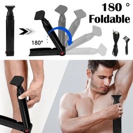 Back Hair Razor, Men's Back Razor with 2 Shaving Heads, Foldable Back Razor, Man's Back Hair Removal, Epilator, Men's Body Razor with Ergonomic Handle for Face, Arm, Chin