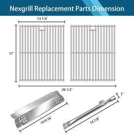 MarPine 17" Stainless Grill Grate, Heat Shield and Burner Kit for Nexgrill Replacement Parts 4 Burner 720-0830H, 720-0783E, 720-0958A, 720-0830D Gas Grill, Grill Parts for Nexgrill 4 Burner 720-0830H