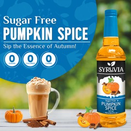 Syruvia Sugar Free Pumpkin Spice Syrup With Syrup Pump Dispenser – Pumpkin Spice Coffee Syrup Flavor, 25.4 fl oz, Kosher, Gluten Free, Perfect for Coffee, Drinks, Soda, Desserts, and More