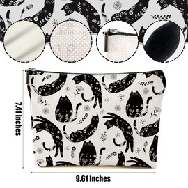 DHKG Botanical Cat Makeup Bag Cat Gifts Cosmetic Bag Cat Lover Gifts for Women Girls Friends Wife Cat Themed Gifts Cat Stuff Travel Organizer Zipper Pouch Graduation Birthday Friendship Gifts