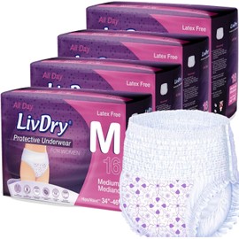 Livdry M Adult Diapers Women Overnight, Ultimate Max Absorbency, All Day or Night Protection, Medium (64 Count)
