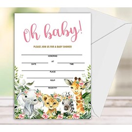 Geuro Baby Shower Invitations for girl, Floral Fill In Invites Cards wih Envelopes, Set of 25.