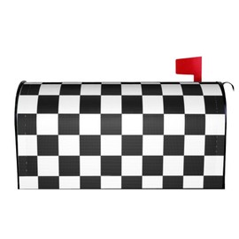 Abucaky Black and White Checkered Mailbox Cover Magnetic Checkerboard Waterproof Mailbox Wraps Post Letter Box Decor 25.5x21 in