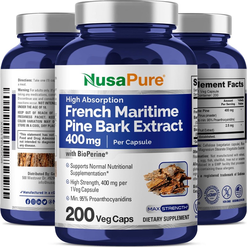 NusaPure French Maritime Pine Bark Extract 400mg per Veggie Caps