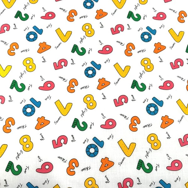 Polycotton Fabric Rainbow Numbers Words Learning Nursery School Kids (Price
