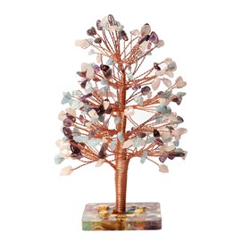 Milakoo Handmade Tree of Life Decoration Money Tree Feng Shui Chakra Lucky Tree with Gemstone Tumbled Stone