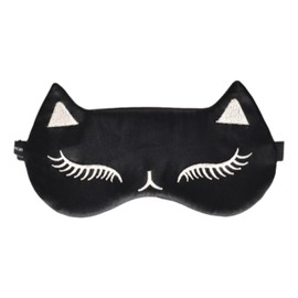 Cat Eye Mask Sleep Mask shading breathable silk eye mask for men and women (Black, One size)