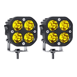 MAKUMINORS LED Work Light, 12 V, 24 V, 40 W, Work Light, Auxiliary Light, Floodlight, Car Width, Tire Light, Truck, Car, Square, Set of 2, Yellow