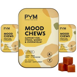 PYM Citrus Mood Chews Support for Stress, Worry & Overwhelm, 60 Count | 130mg GABA, 90mg L-Theanine | Vegan, Non-GMO, Gluten-Free, No Added Sugar | All-Natural Mood Balance Supplement Made in USA