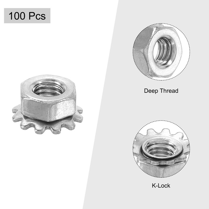 sourcing map 100Pcs M3 K-Lock Nut with External Tooth Washer,