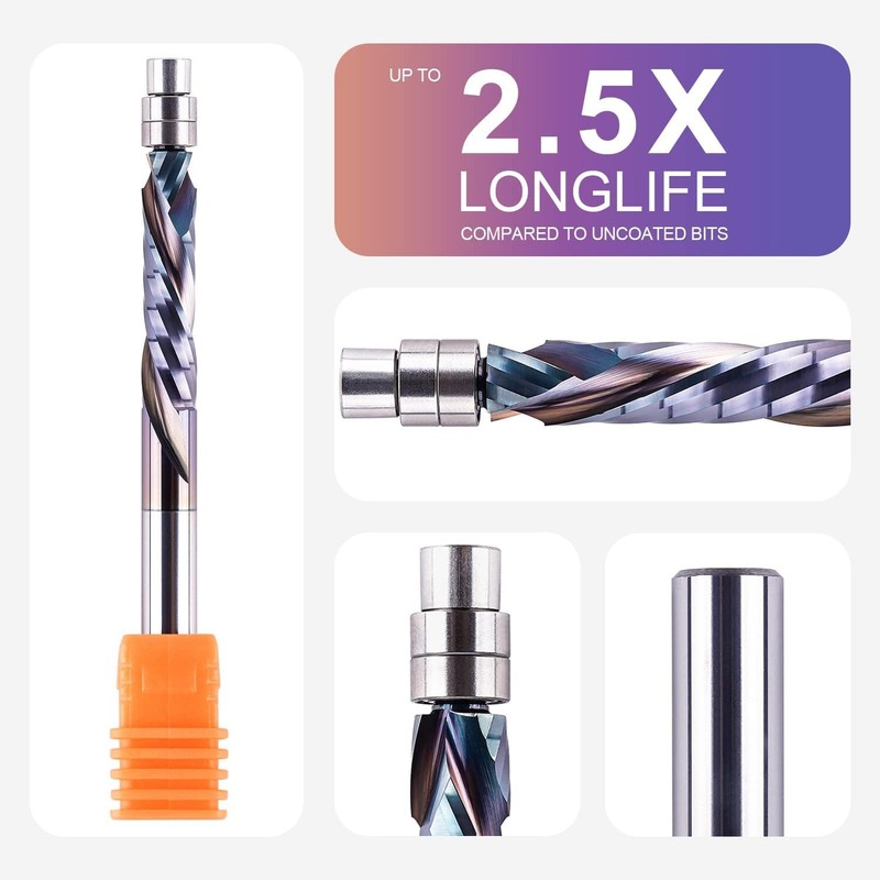 SpeTool 5PCS Solid Carbide Compression Flush Trim Router Bit 1/4