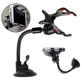 Ramtech Car Truck GPS Windshield Dual Clip Mount, Suction Cup Holder with Flexible Bracket, Compatible with Beltronics Pro 100 200 300 500 Radar Laser Detector, WMCF