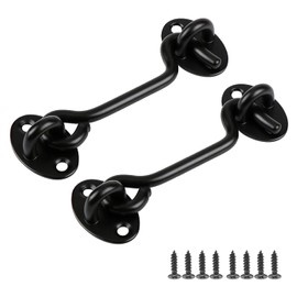 YUREMEEY Pack of 2 Storm Hooks with Eyelet, Cabin Hook, Stainless Steel, Storm Hook for Swing Door, Door Latch, Catch Cabin Door Locks for Doors, Garage Door, Fence, Window or Shed, 75 mm, Black