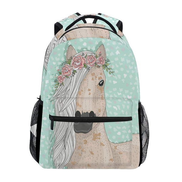 Flower Horse School Backpacks Blue Pony Student Backpack Big For