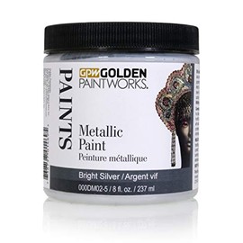 GOLDEN PAINTWORKS Metallic Paint, 8 oz Jar, Bright Silver, Professional Acrylic Paint, Decorative
