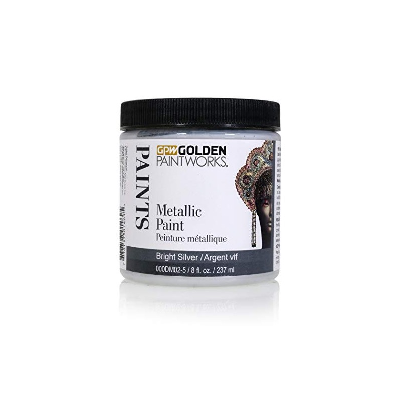 GOLDEN PAINTWORKS Metallic Paint, 8 oz Jar, Bright Silver, Professional